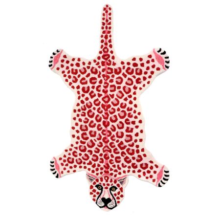 Hand Tufted Rug Pink And Red Wool Loony Leopard Rug